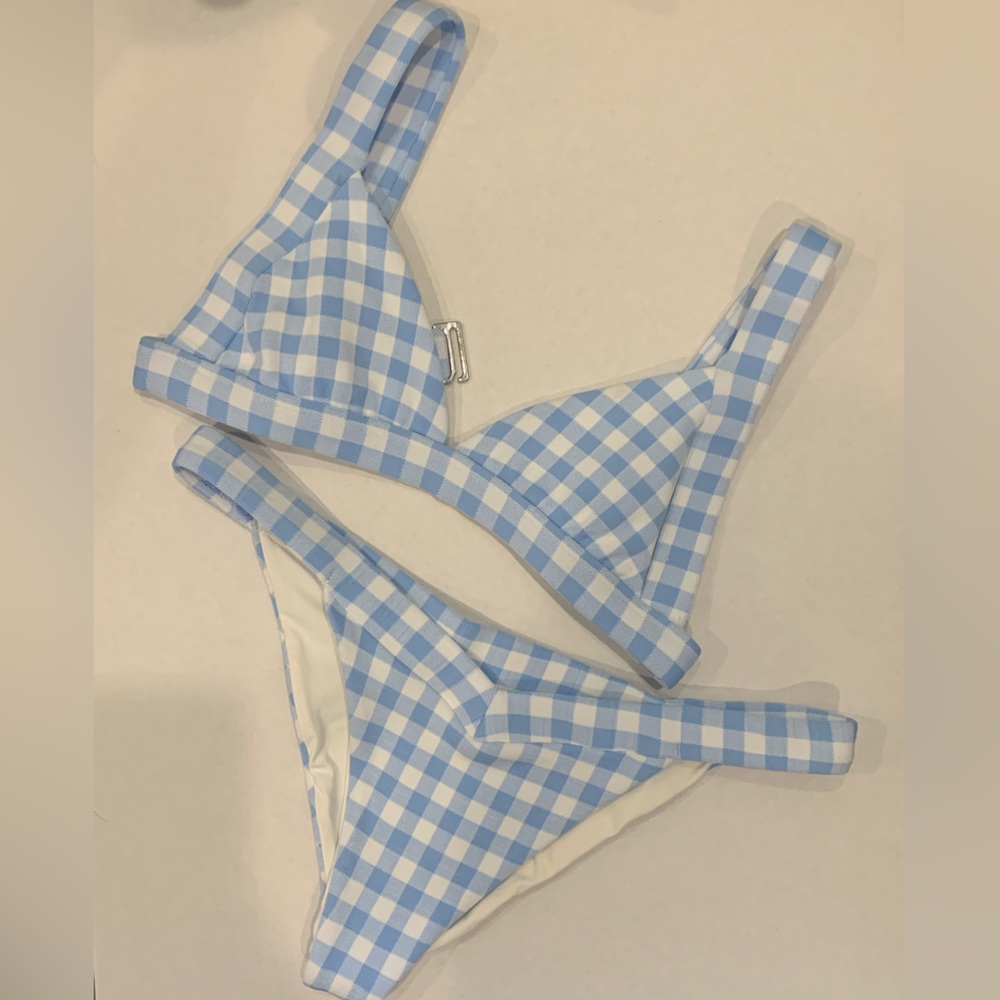 Frankie’s bikinis Georgia Bluebell gingham bikini set L